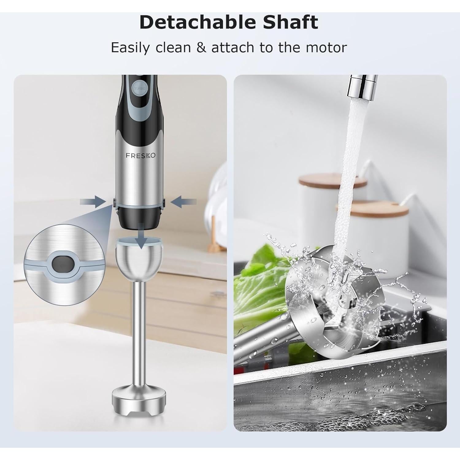 Batidora de Inmersión FRESKO 500W con Vaso 700ml y 12 Velocidades