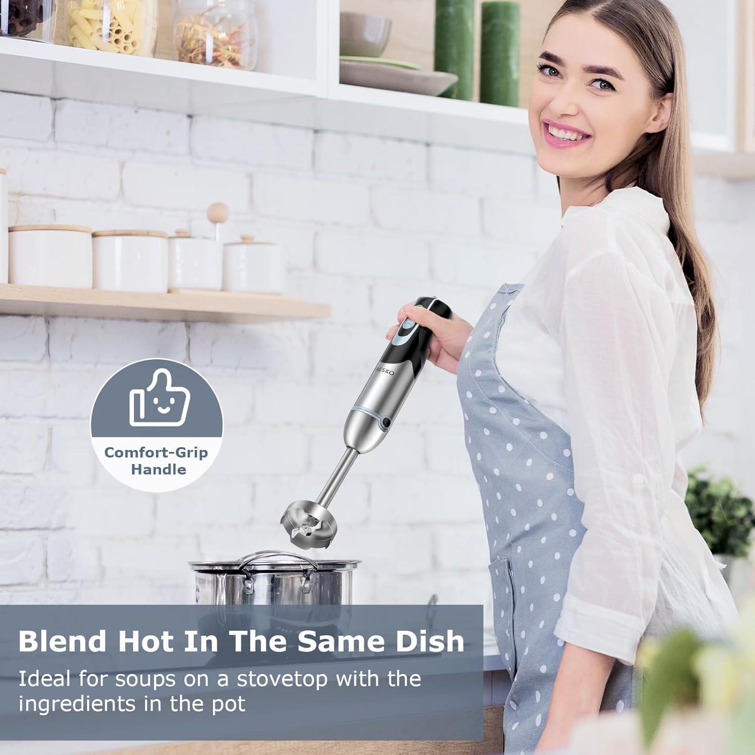 Batidora de Inmersión FRESKO 500W con Vaso 700ml y 12 Velocidades