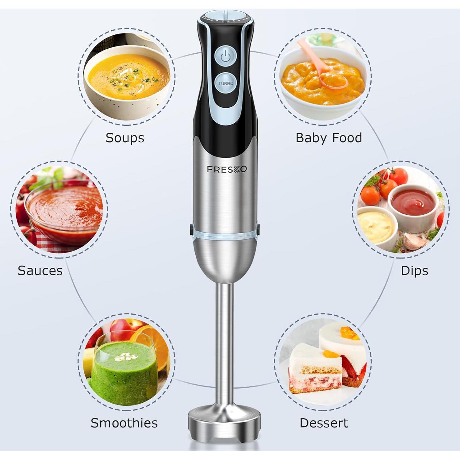 Batidora de Inmersión FRESKO 500W con Vaso 700ml y 12 Velocidades