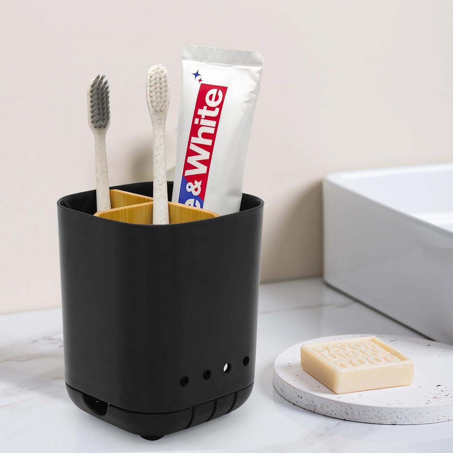 Soporte para Cepillos de Dientes Scartink Negro 3 Compartimentos