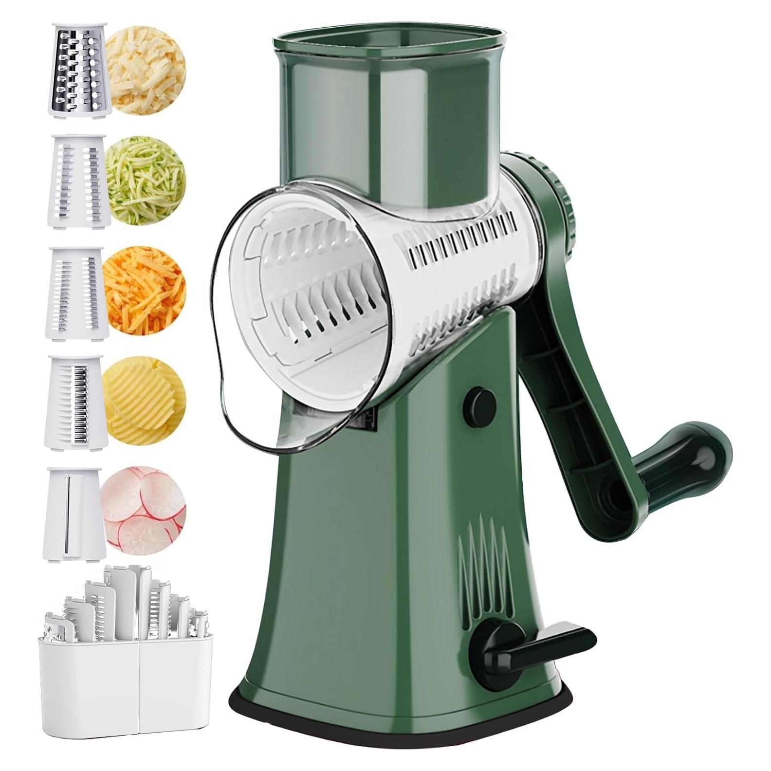 Rallador de Queso Rotatorio 5 en 1 PDAENLKY Verde con Cuchillas