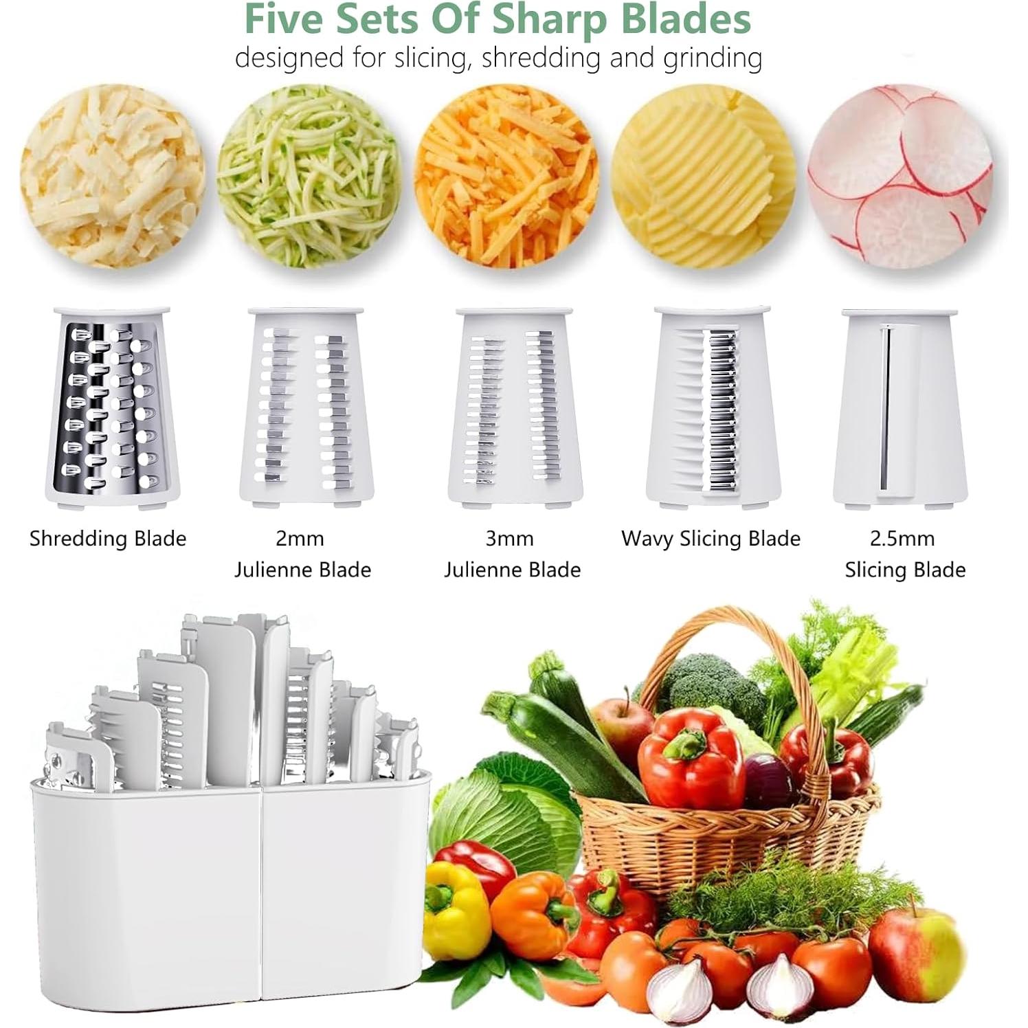 Rallador de Queso Rotatorio 5 en 1 PDAENLKY Verde con Cuchillas