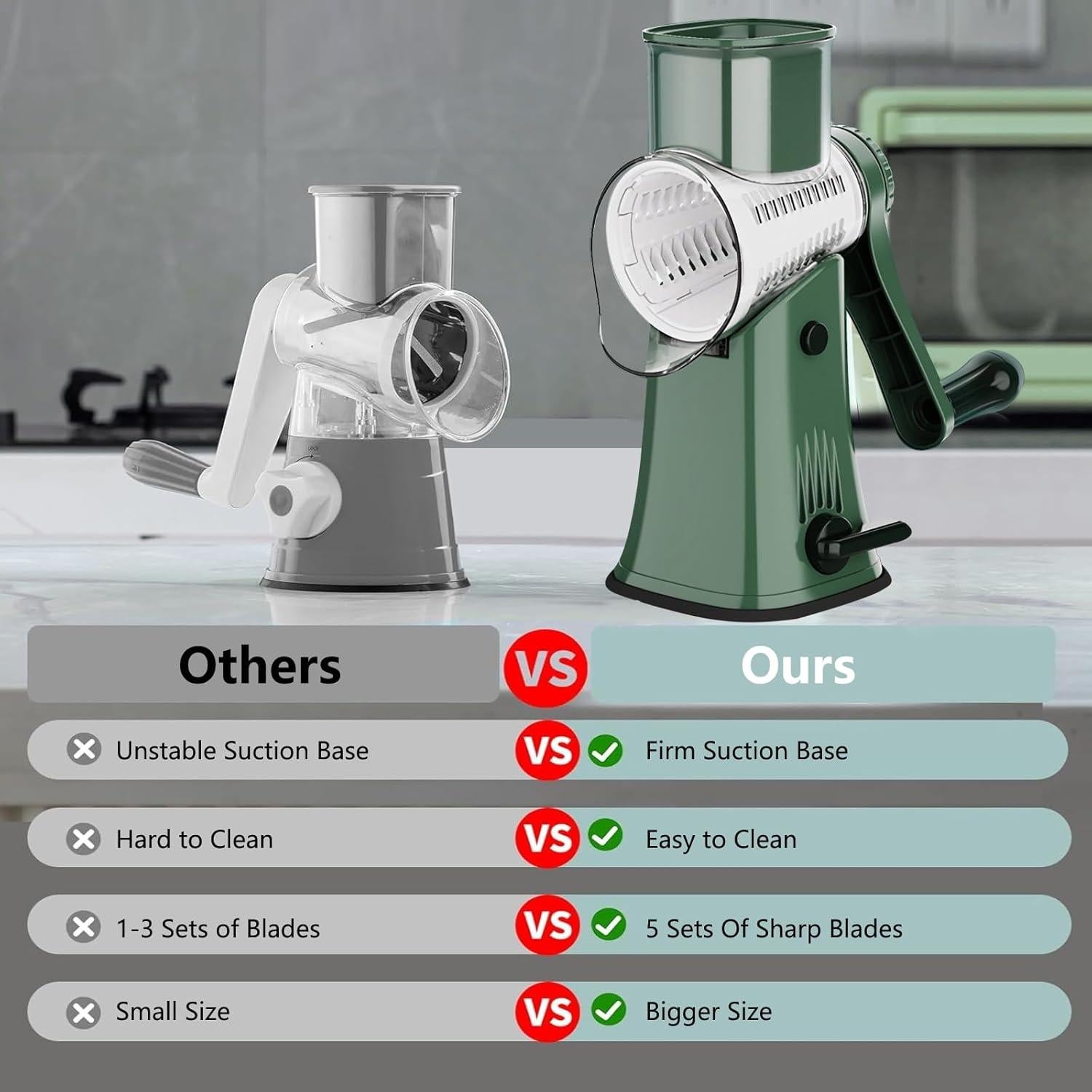 Rallador de Queso Rotatorio 5 en 1 PDAENLKY Verde con Cuchillas