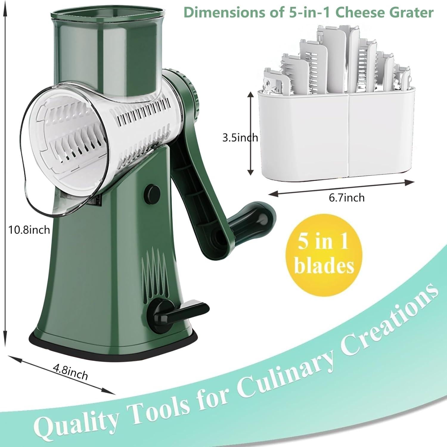 Rallador de Queso Rotatorio 5 en 1 PDAENLKY Verde con Cuchillas