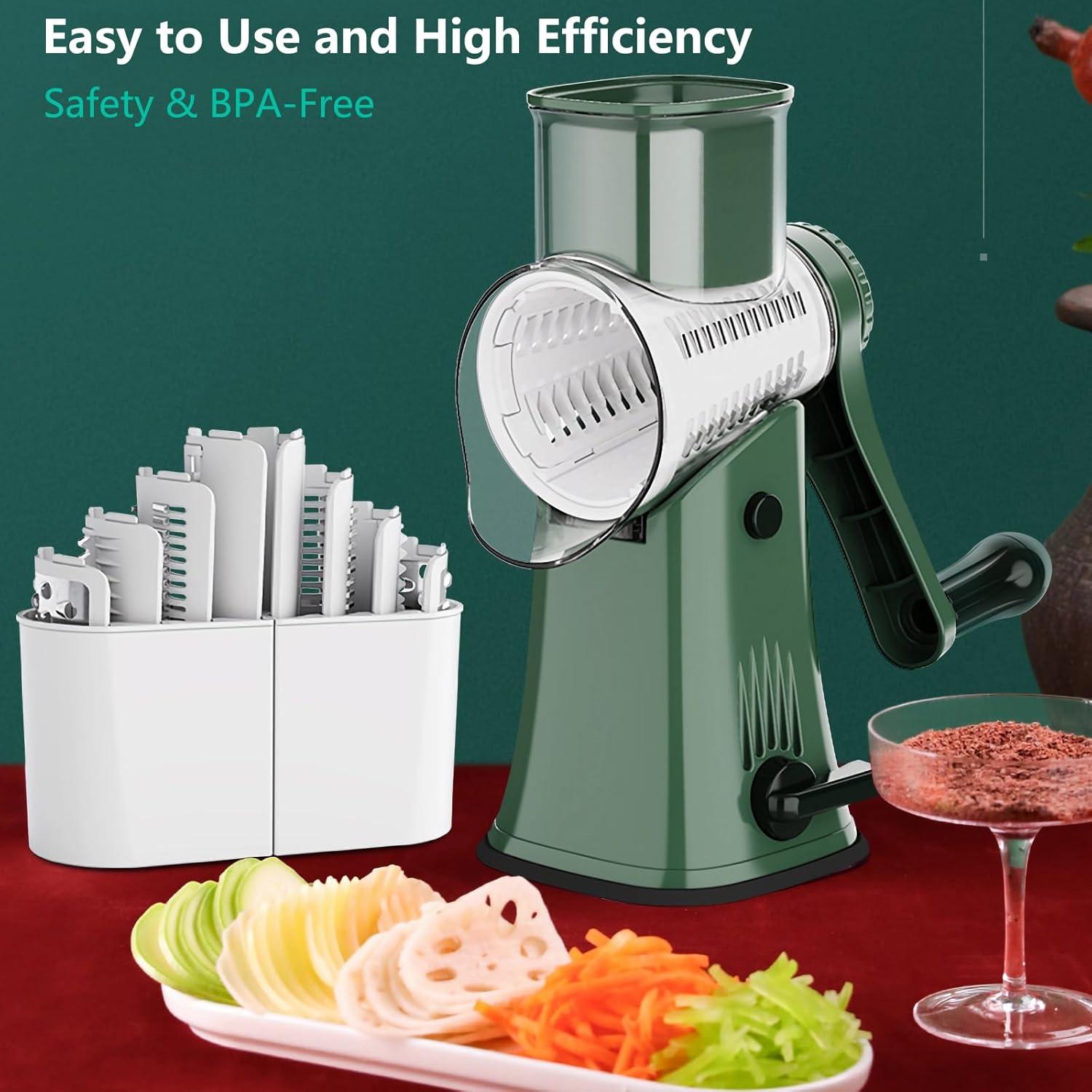 Rallador de Queso Rotatorio 5 en 1 PDAENLKY Verde con Cuchillas