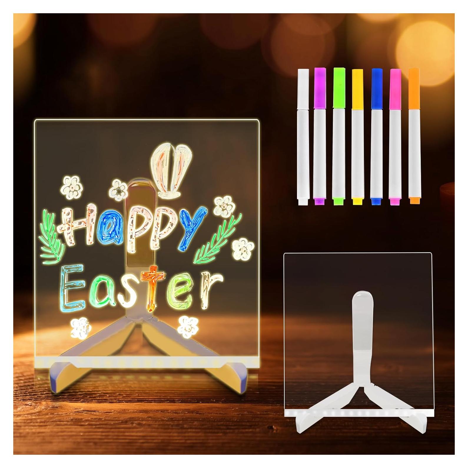 Tablero de Notas LED Woyuosn 20x20cm Multicolor con 7 Marcadores