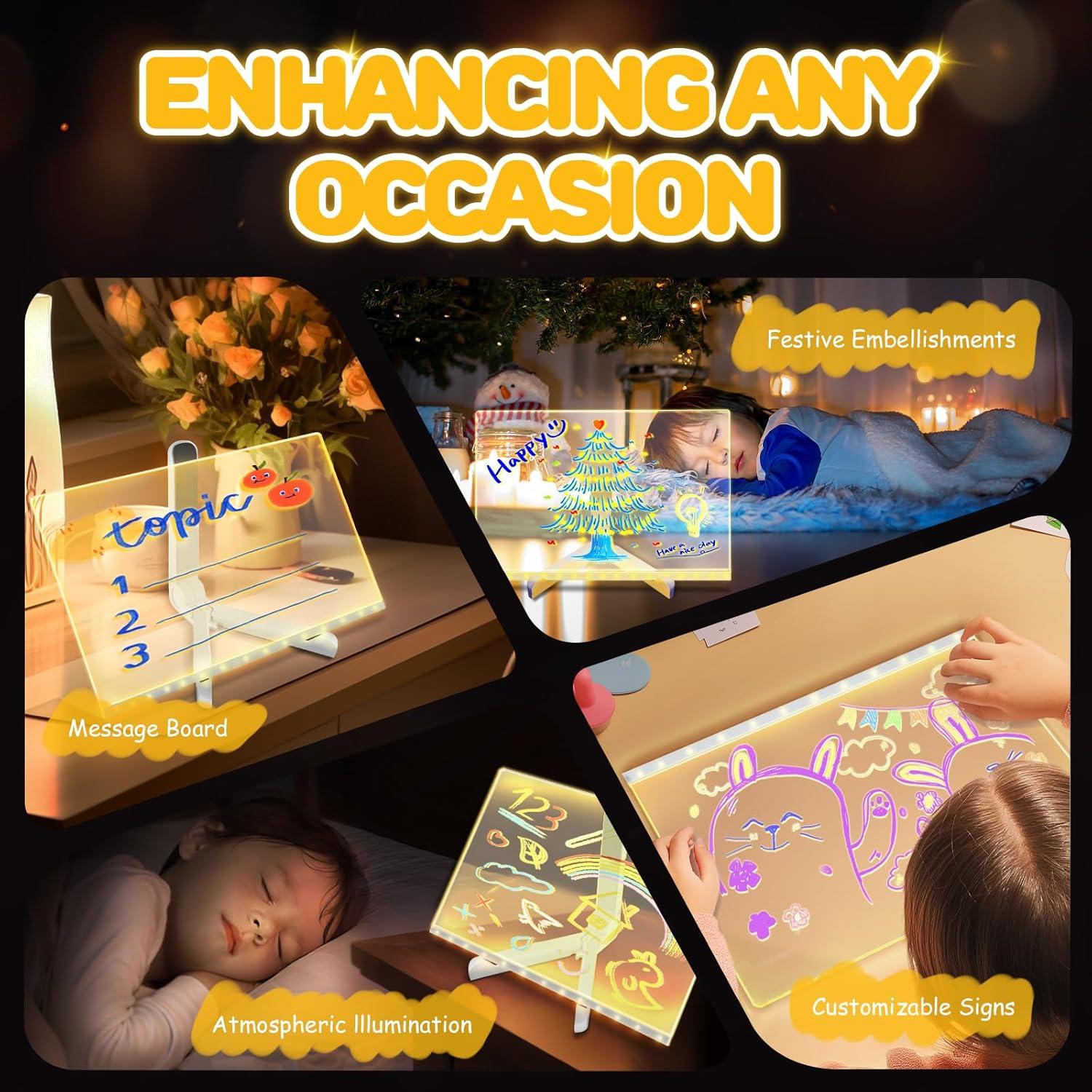 Tablero de Notas LED Woyuosn 20x20cm Multicolor con 7 Marcadores