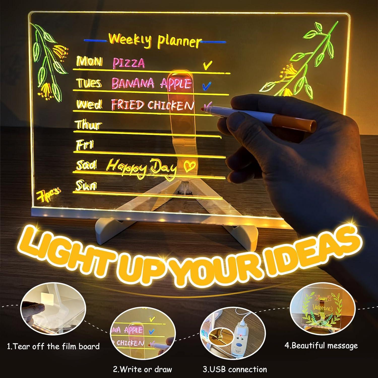 Tablero de Notas LED Woyuosn 20x20cm Multicolor con 7 Marcadores