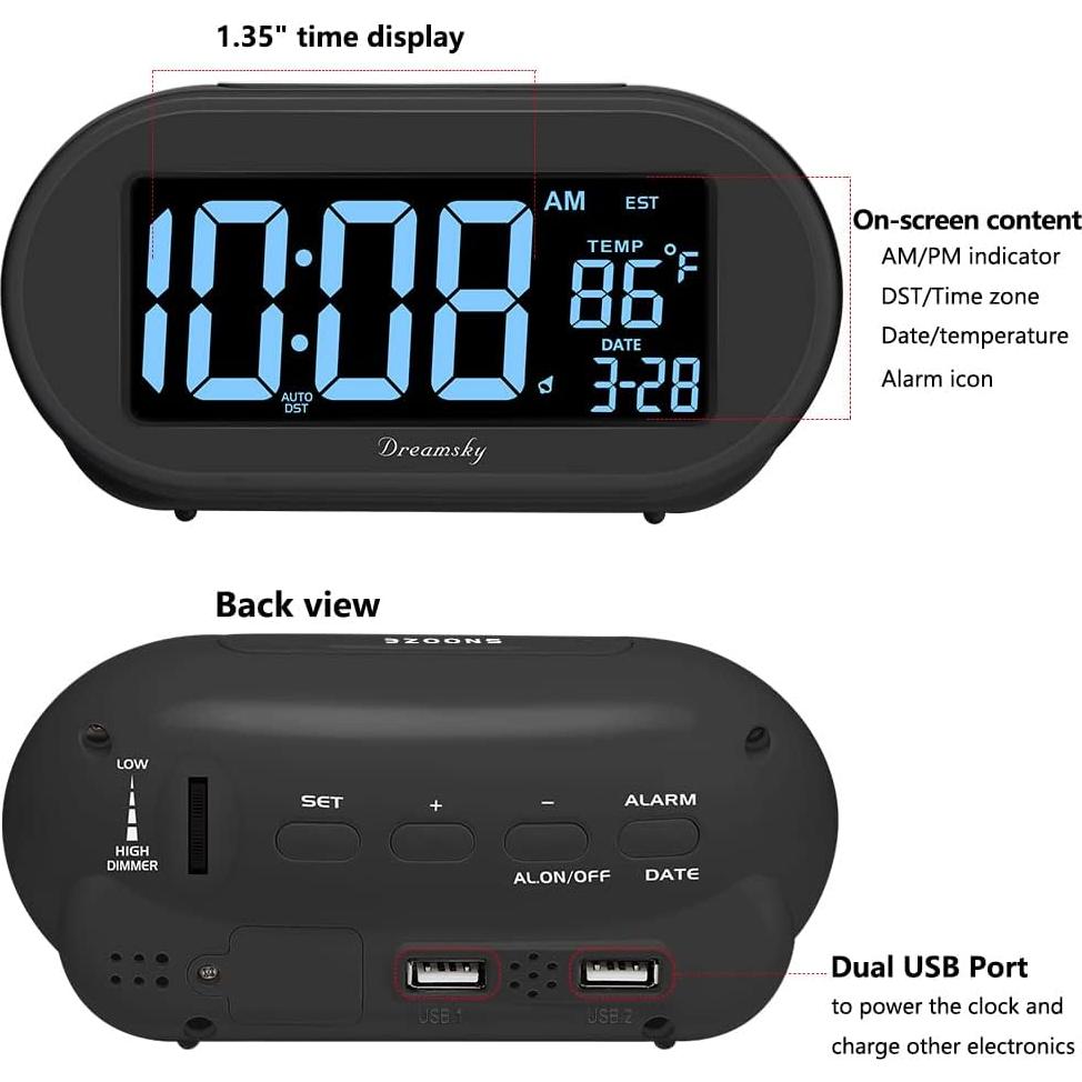 Reloj Despertador Digital DreamSky DS305 con USB y Dimmable