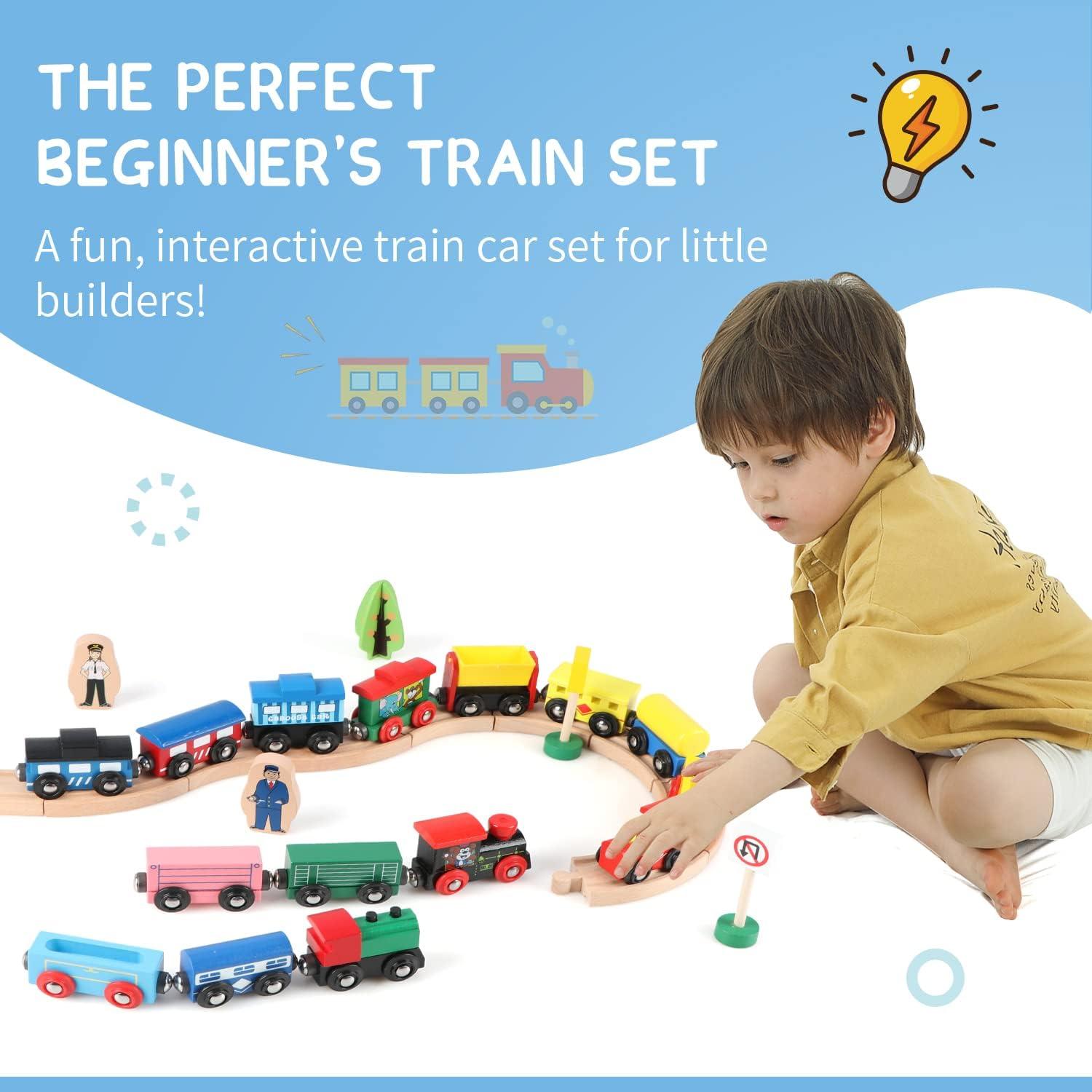 Set de Trenes de Madera Joqutoys 31 PCS con Vagones y Conectores