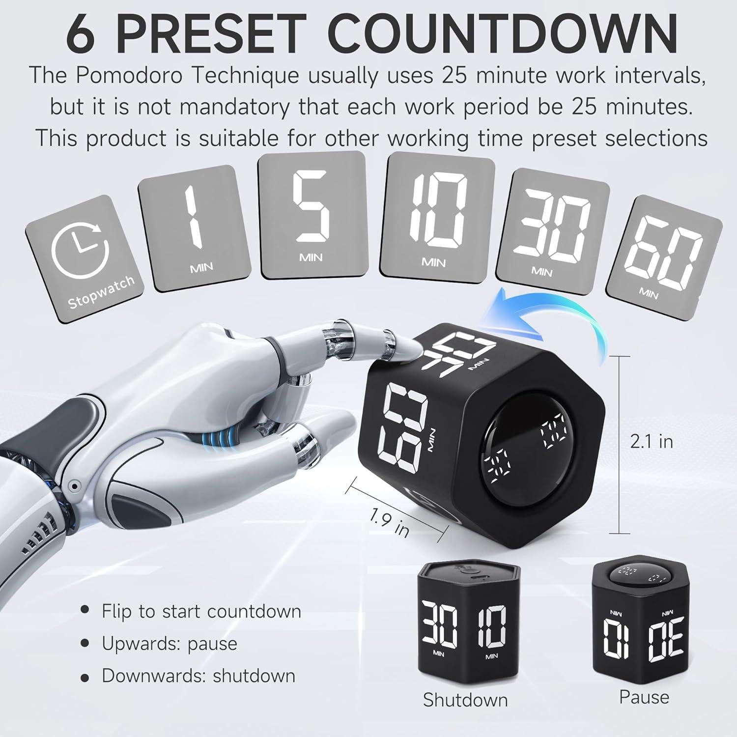 Temporizador Pomodoro Exlliy Cubo Negro 1-60 Minutos