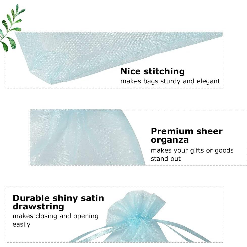 Paquete de 100 Bolsas de Organza Azul Bebé 10x15 cm con Cierre