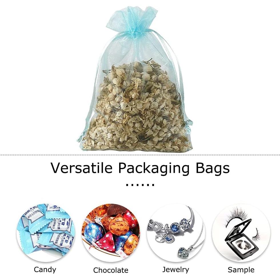 Paquete de 100 Bolsas de Organza Azul Bebé 10x15 cm con Cierre