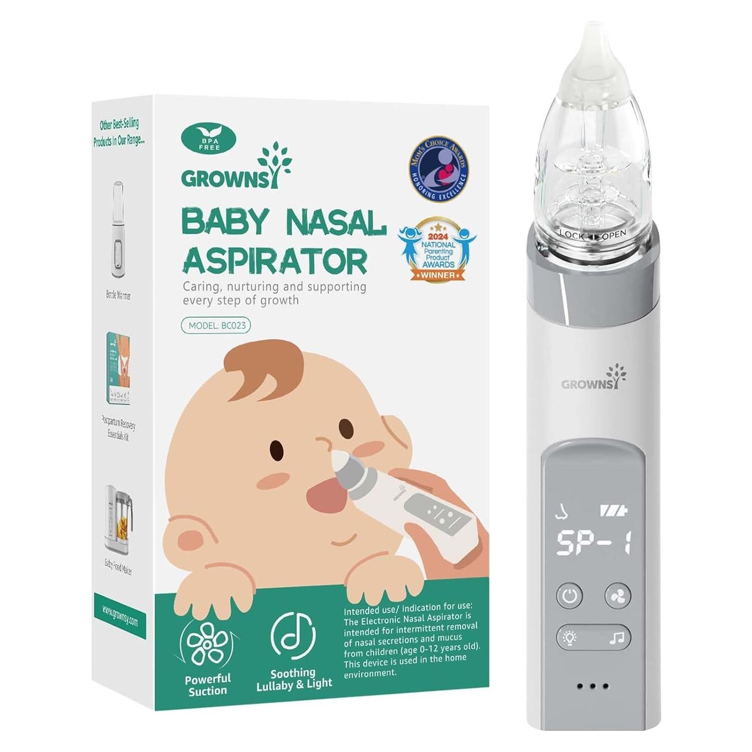 Aspirador Nasal Eléctrico GROWNSY para Bebés - Succión Potente
