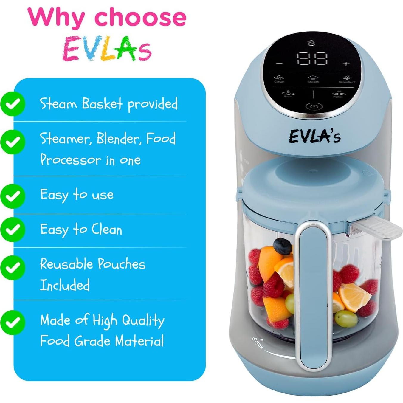 Procesador de Alimentos para Bebés EVLA'S, Licuadora y Vaporera