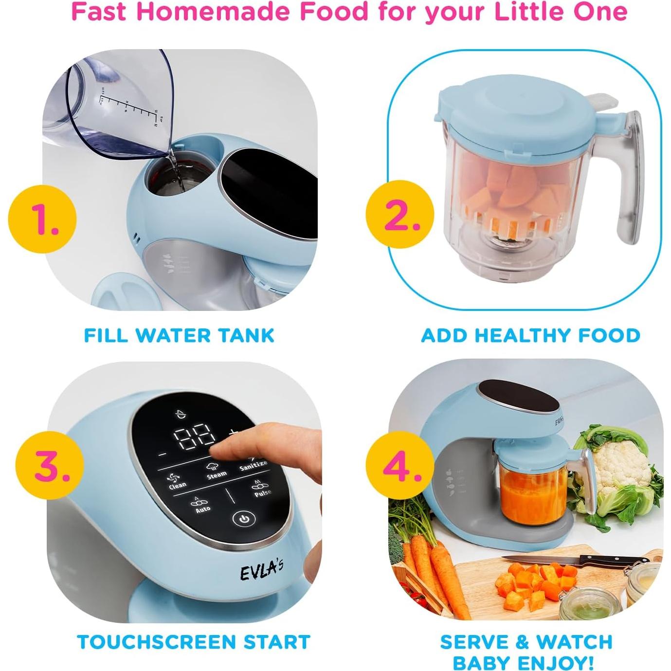 Procesador de Alimentos para Bebés EVLA'S, Licuadora y Vaporera