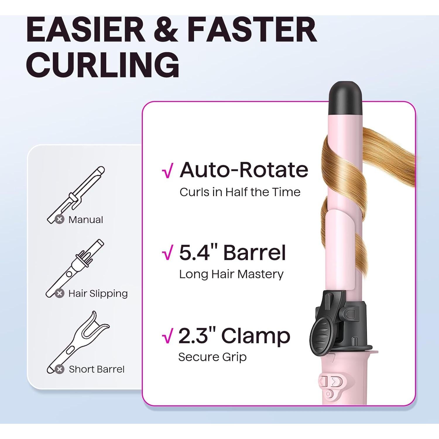 Plancha de Rizar Rotativa Wavytalk 2.54 cm Rosa 5 Temperaturas