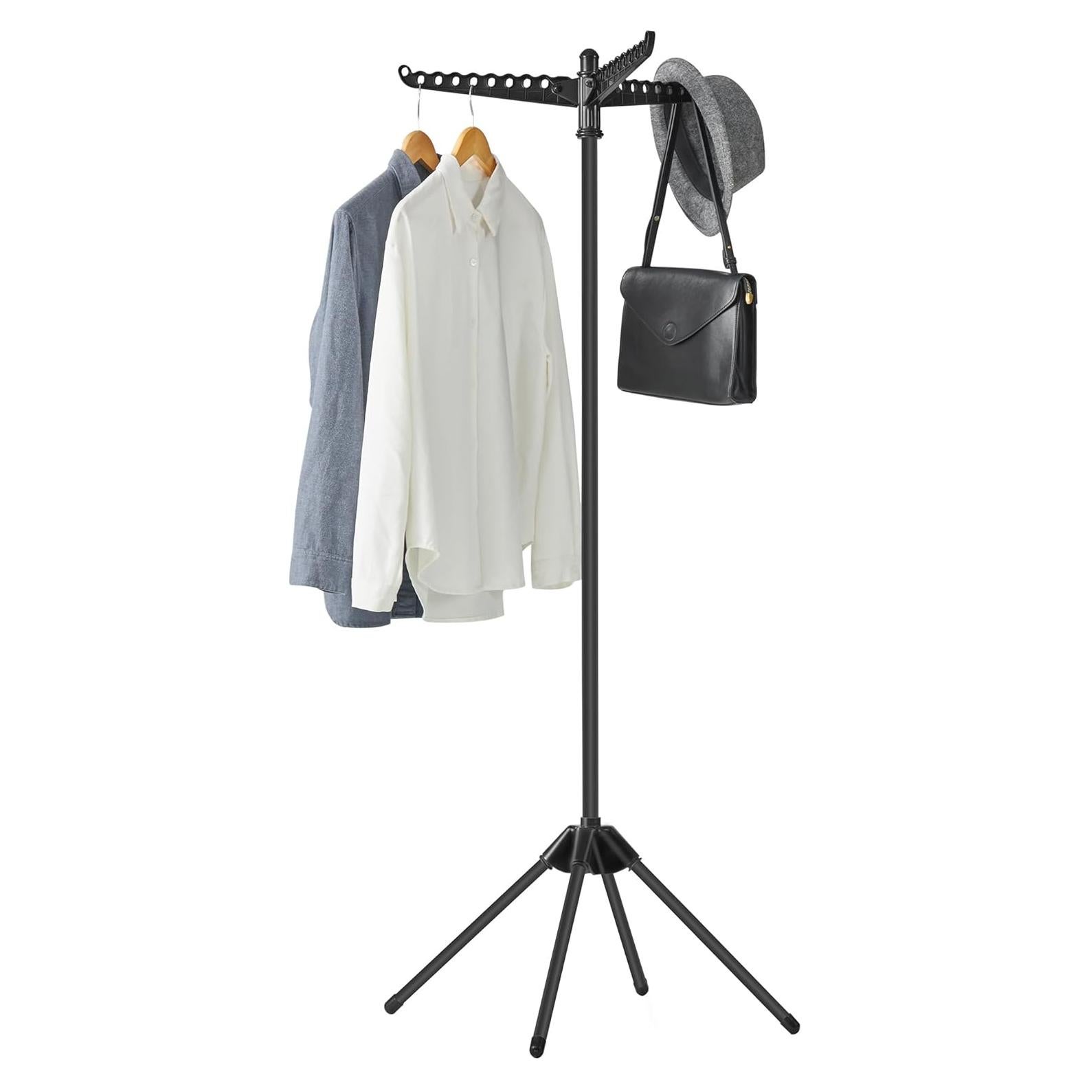 SONGMICS Clothes Drying Rack, 59-Inch Folding Laundry Drying Rack with 3 Rotatable Arms for Hangers, 4 Legs, Stainless Steel, for 27 Pieces of Clothes, Black ULLR510B01