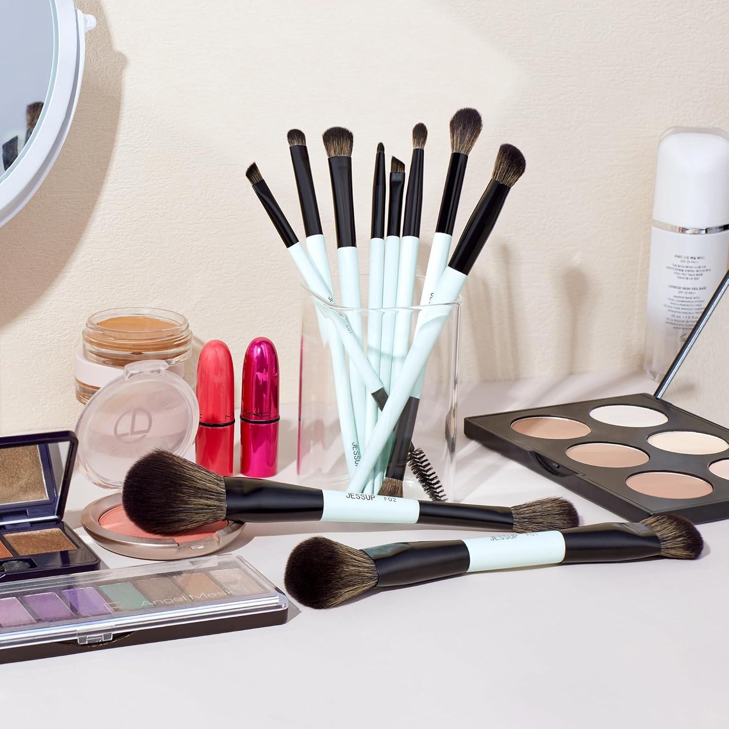 Juego de Brochas de Maquillaje Jessup 10 Piezas Doble Cara