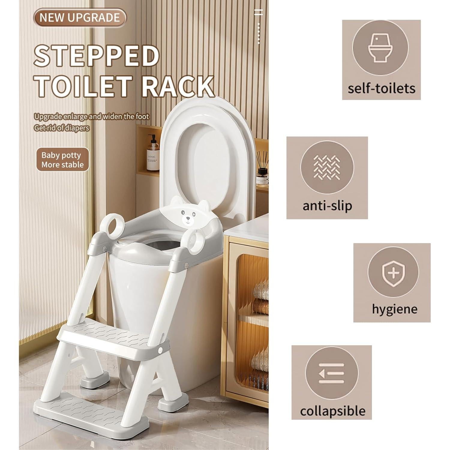 Asiento de Entrenamiento para el Baño PandaEar Gris Plegable