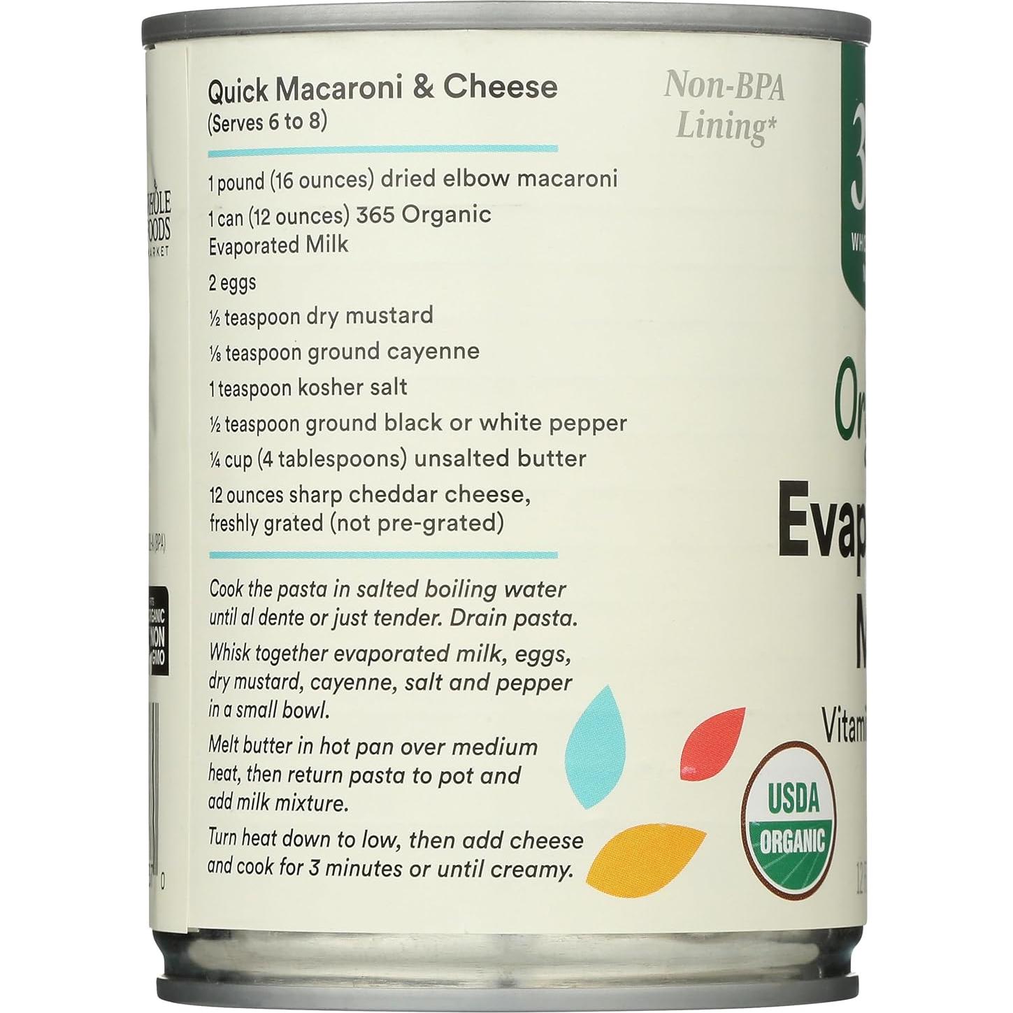 Leche Evaporada Orgánica 365 Whole Foods 340 ml con Vitamina D