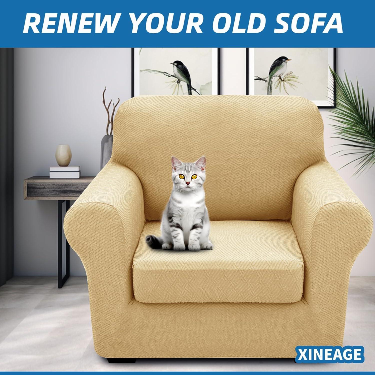 Funda de Silla XINEAGE 2 Piezas Antideslizante Beige 31-46"