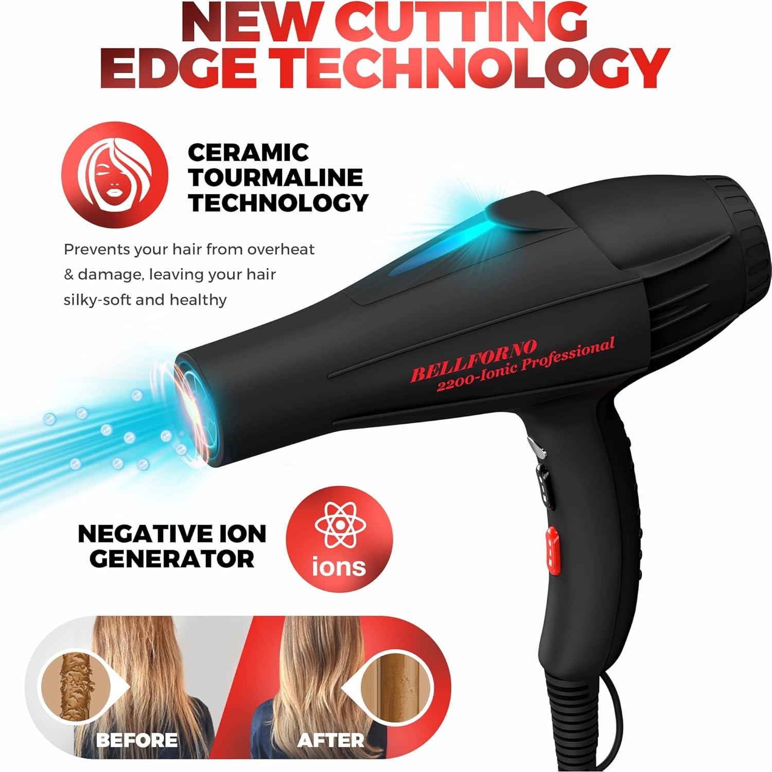 Secador de Pelo Profesional BELLFORNO 2200W Iónico con Difusor