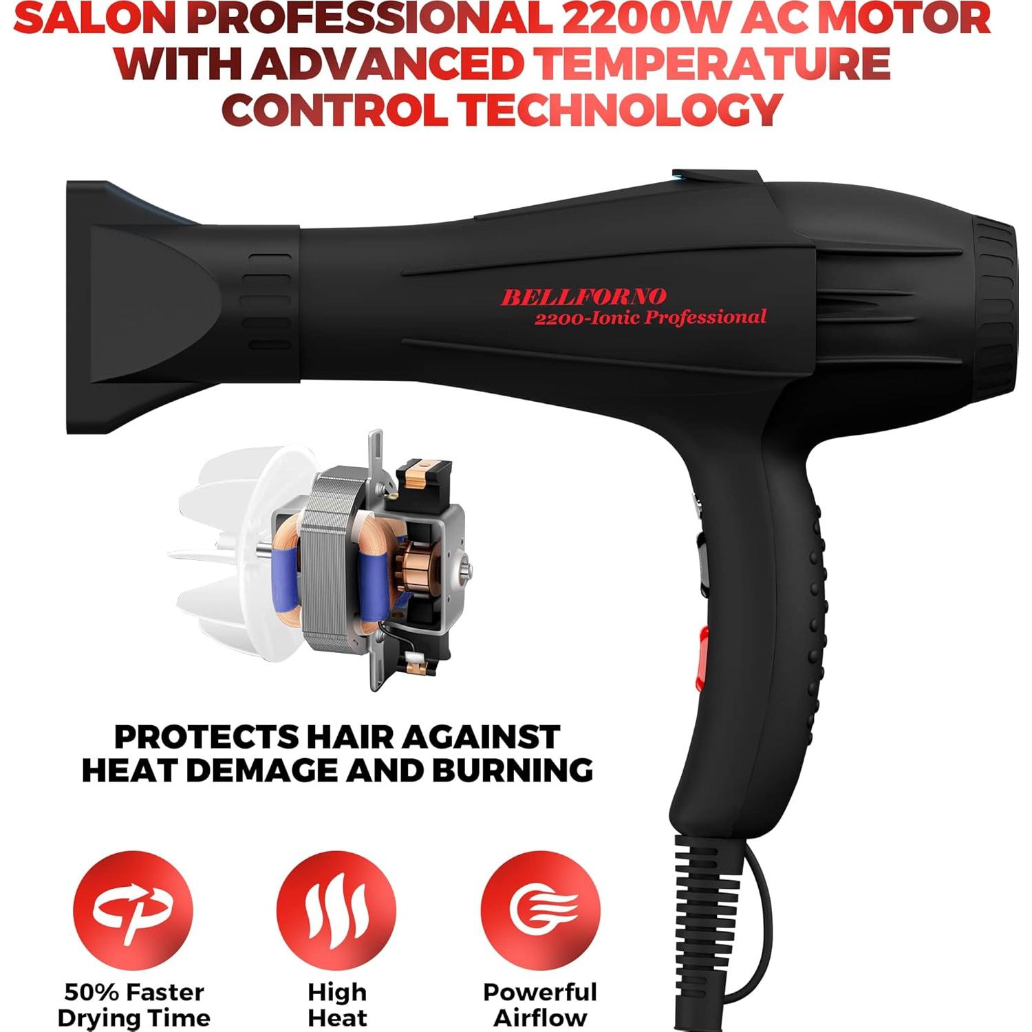 Secador de Pelo Profesional BELLFORNO 2200W Iónico con Difusor