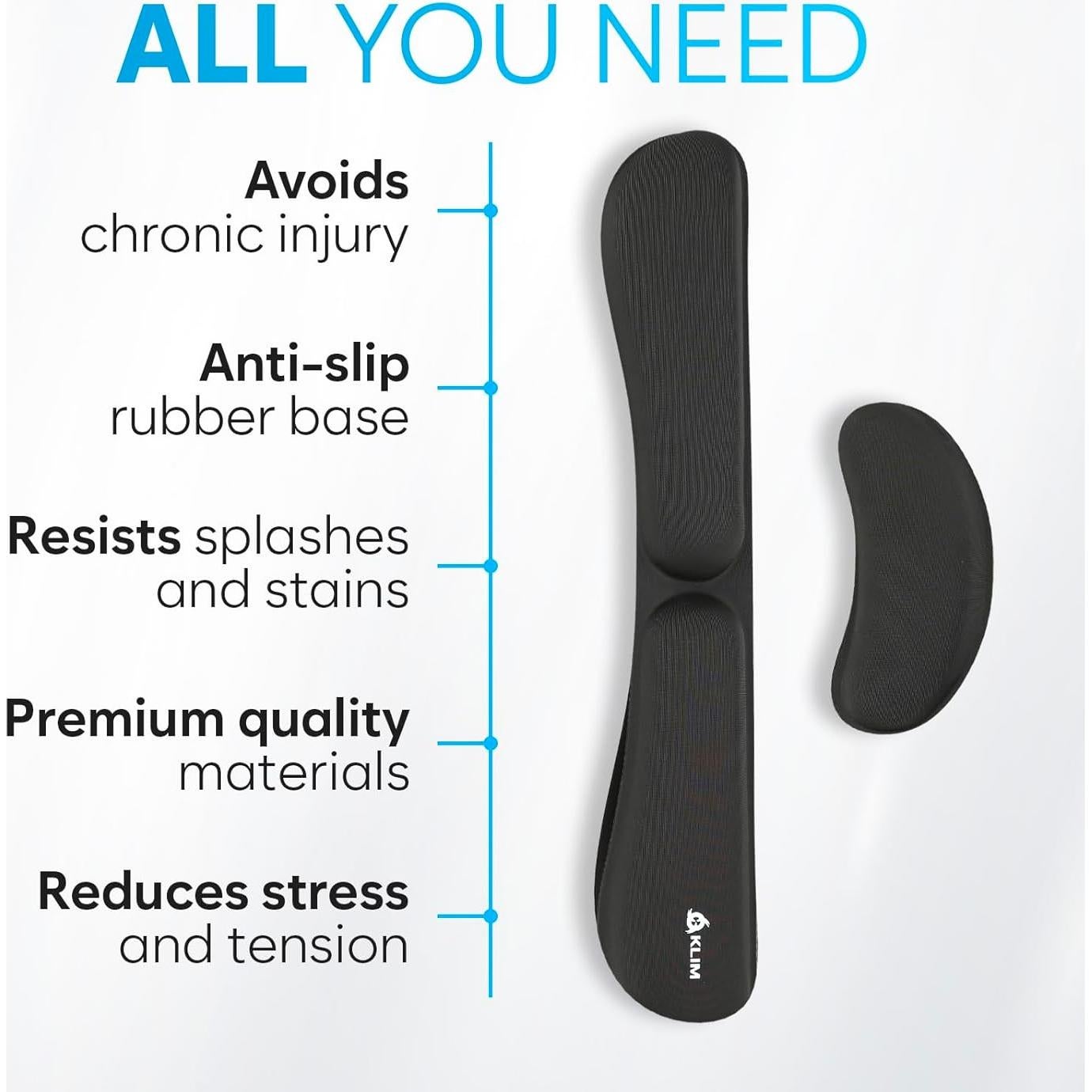 Reposamuñecas ergonómico KLIM para teclado y mouse - Espuma viscoelástica