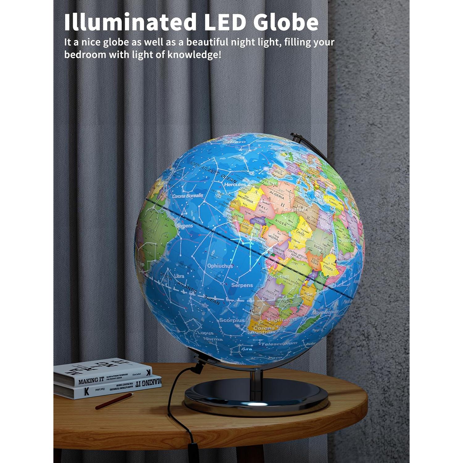 Globo Terráqueo Educativo Orionstar 33cm con Luz LED