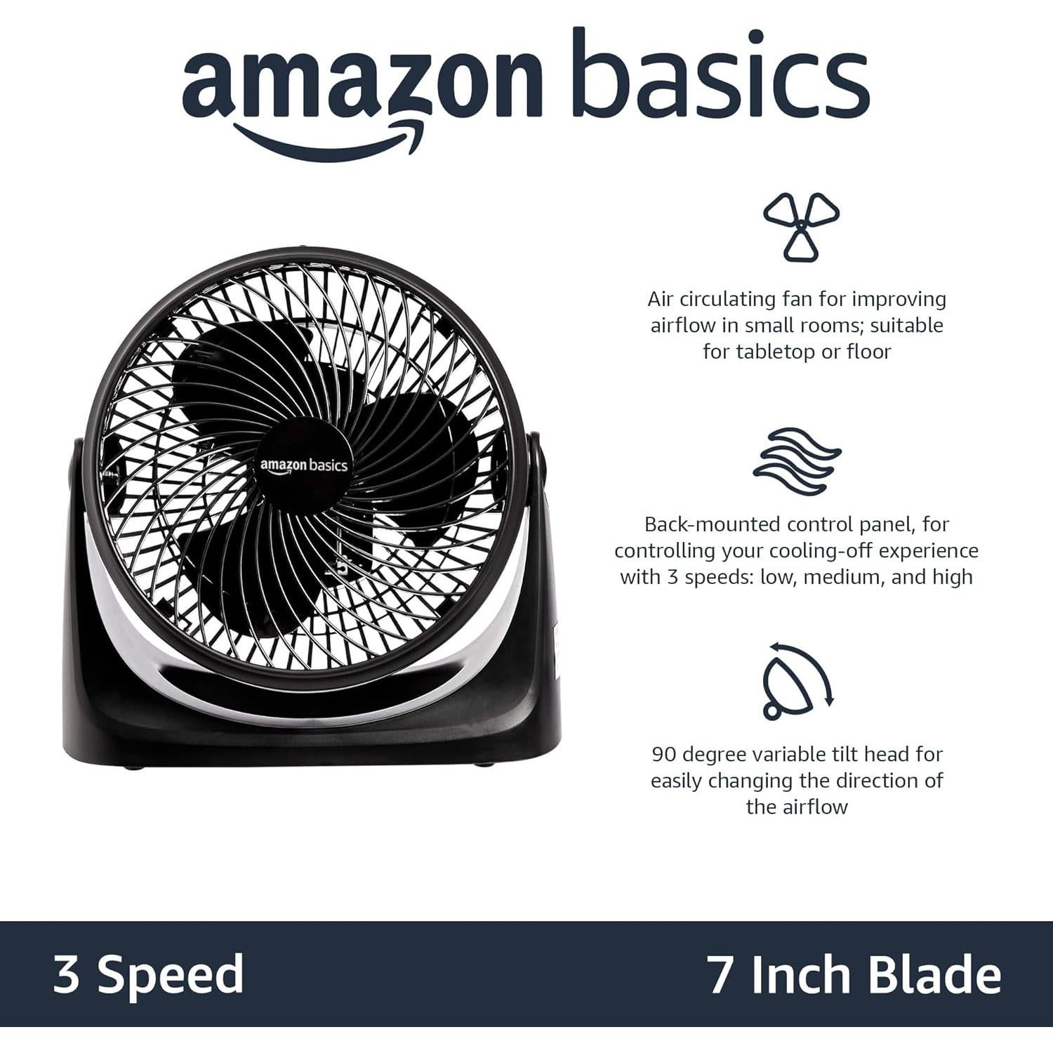 Ventilador Circulador de Aire Amazon Basics 35W 3 Velocidades Negro