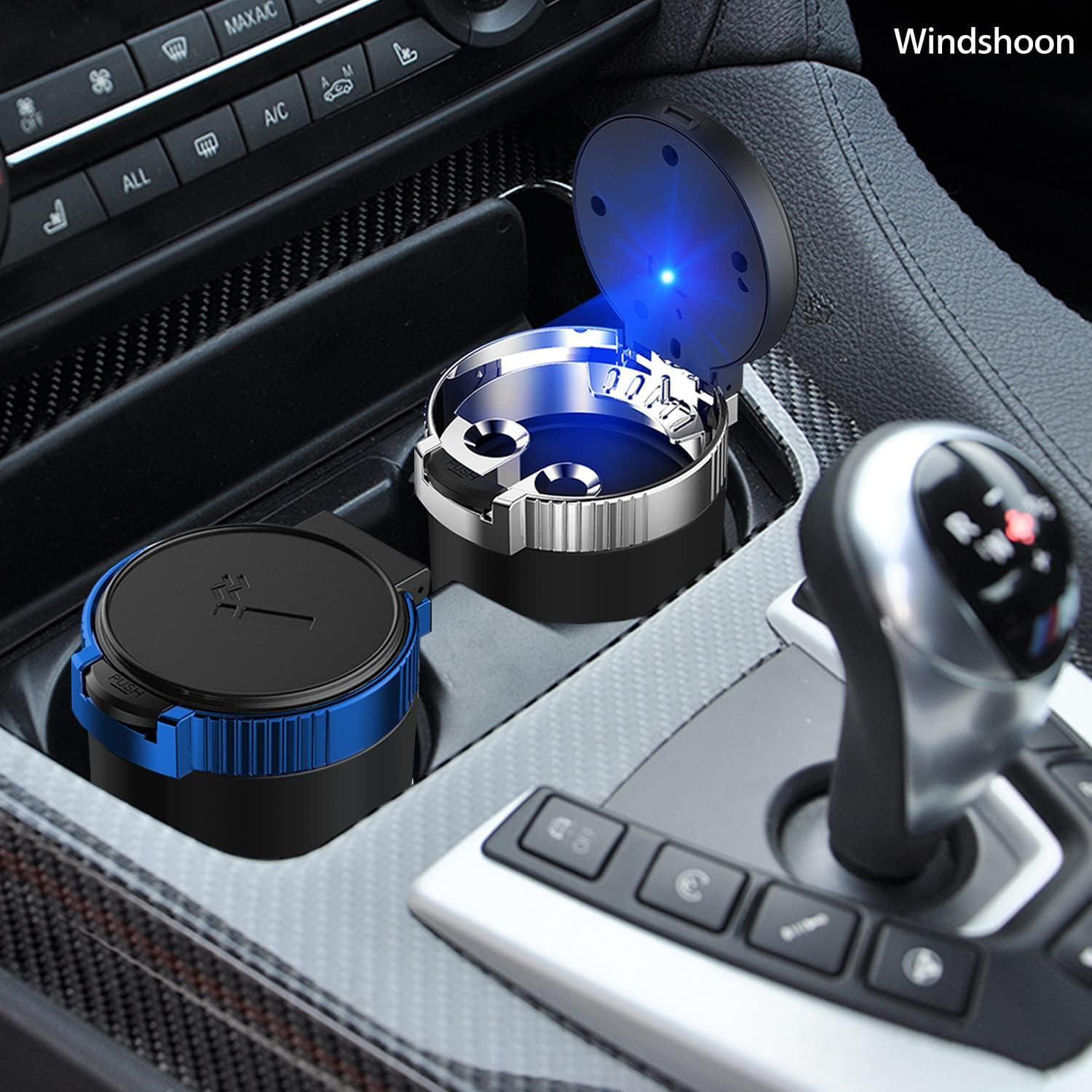 Cenicero de coche Windshoon con tapa y luz LED azul