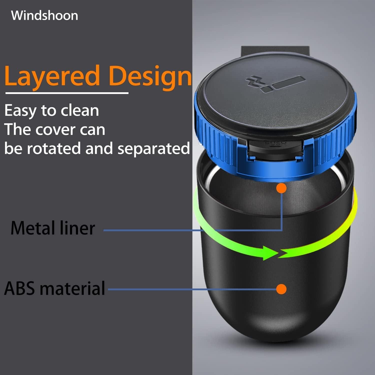 Cenicero de coche Windshoon con tapa y luz LED azul