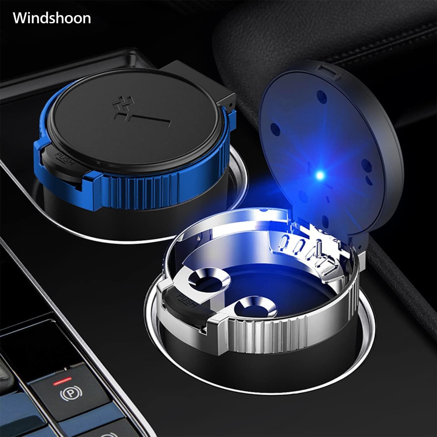 Cenicero de coche Windshoon con tapa y luz LED azul