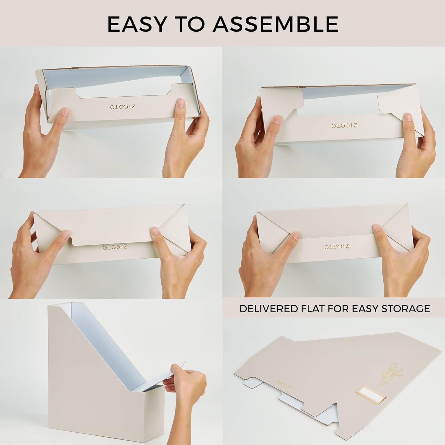 Juego de 3 Soportes para Revistas ZICOTO Beige Plegables 30x26.6cm