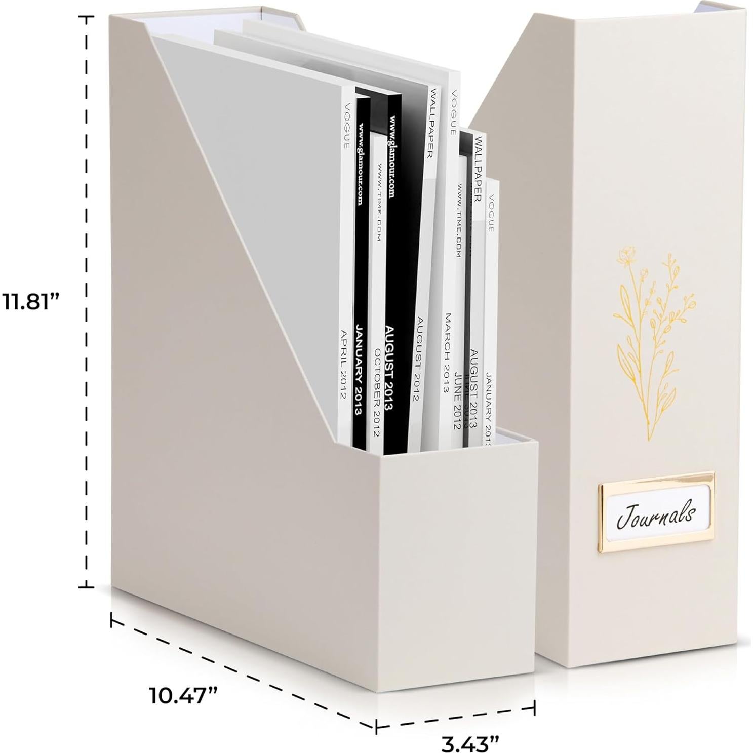 Juego de 3 Soportes para Revistas ZICOTO Beige Plegables 30x26.6cm