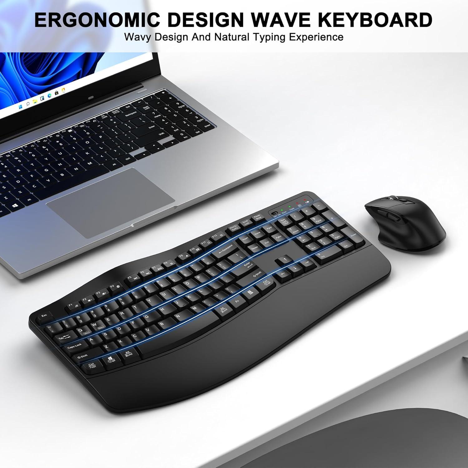 Combo Teclado y Ratón Inalámbrico ULSOU Ergonómico Negro