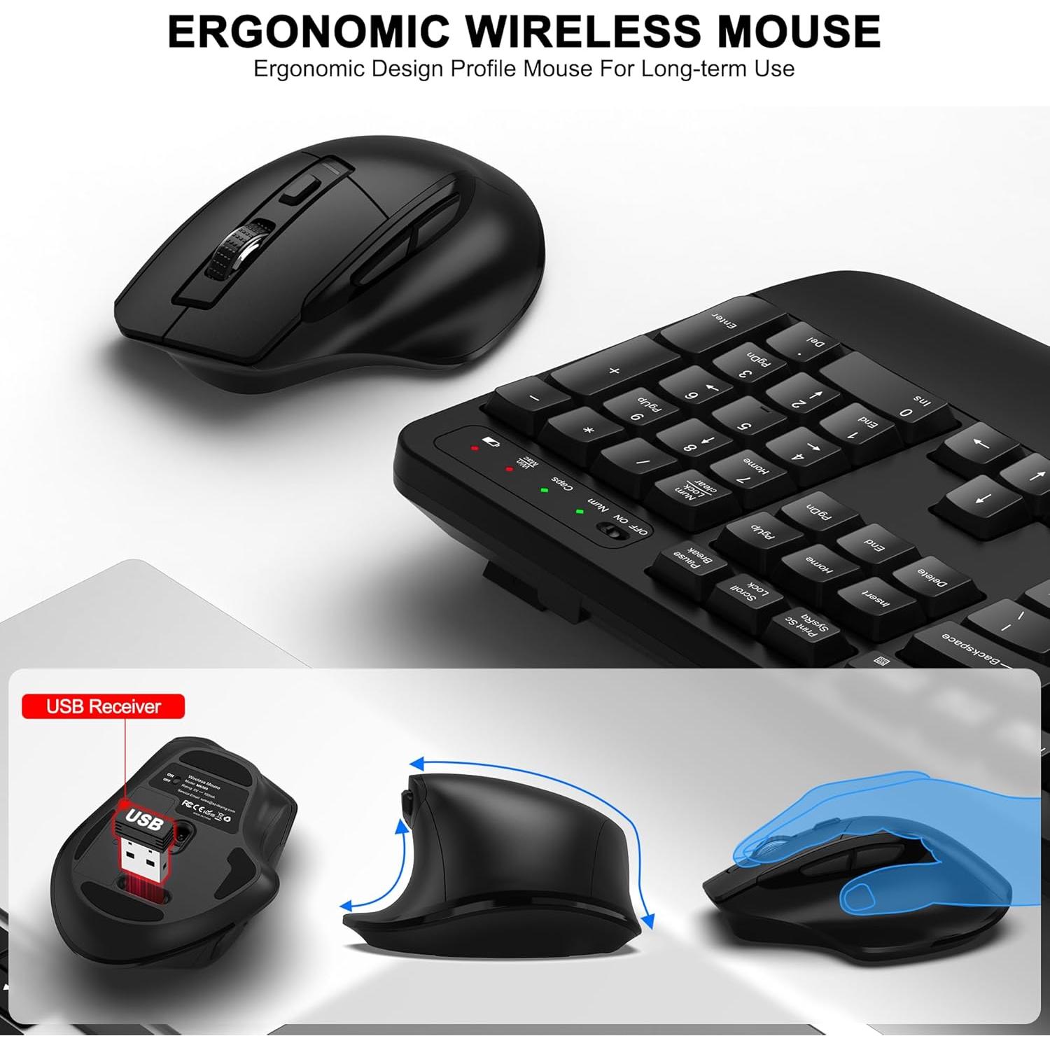 Combo Teclado y Ratón Inalámbrico ULSOU Ergonómico Negro