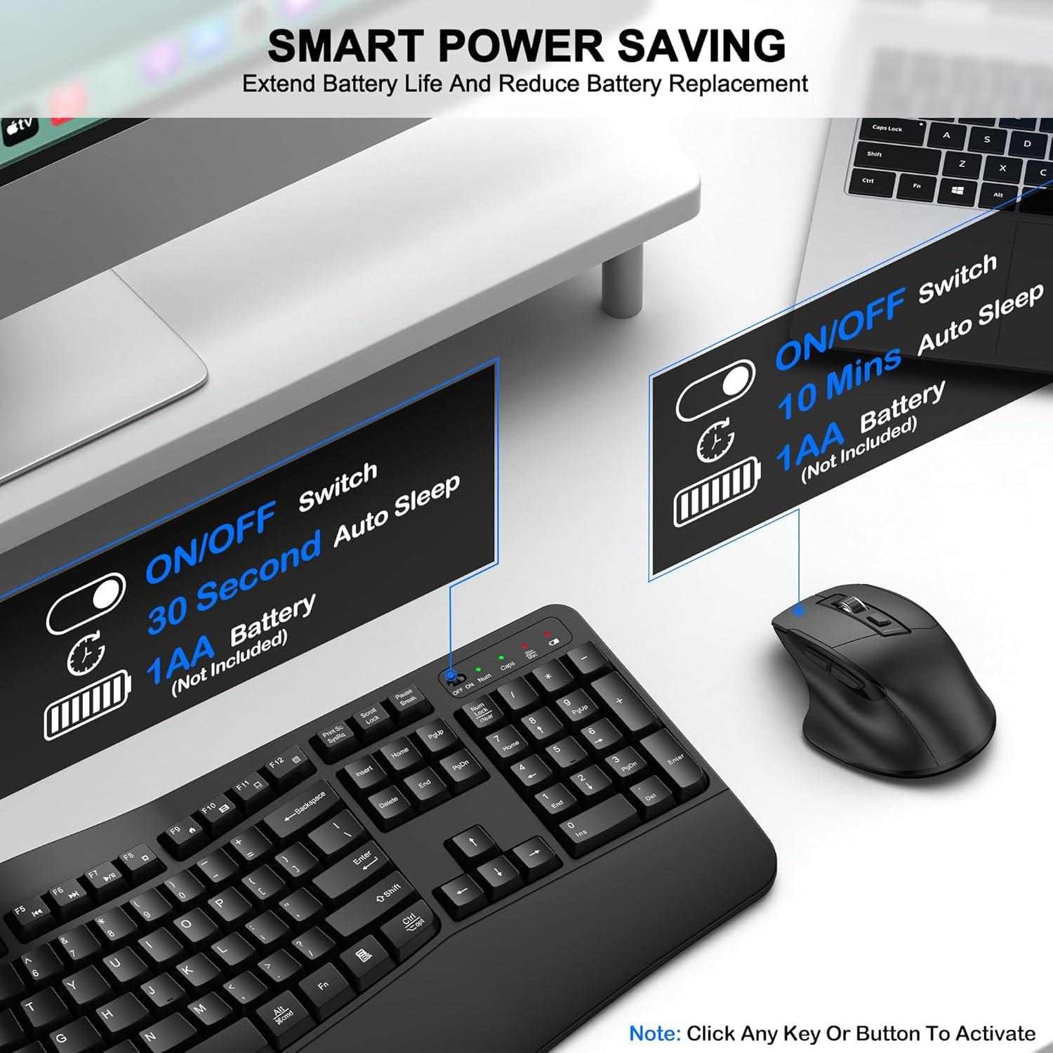 Combo Teclado y Ratón Inalámbrico ULSOU Ergonómico Negro