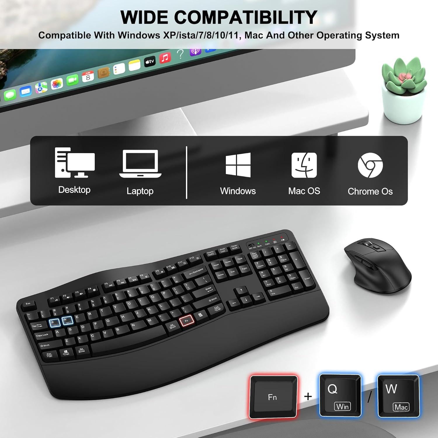 Combo Teclado y Ratón Inalámbrico ULSOU Ergonómico Negro