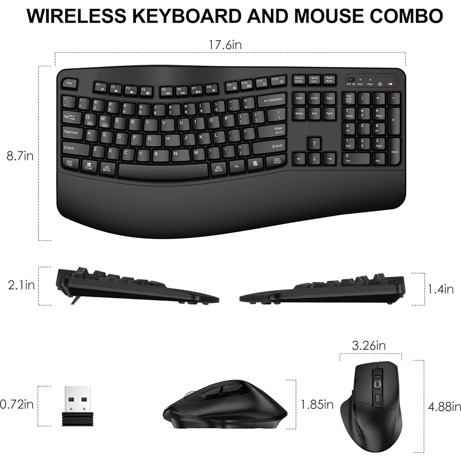 Combo Teclado y Ratón Inalámbrico ULSOU Ergonómico Negro