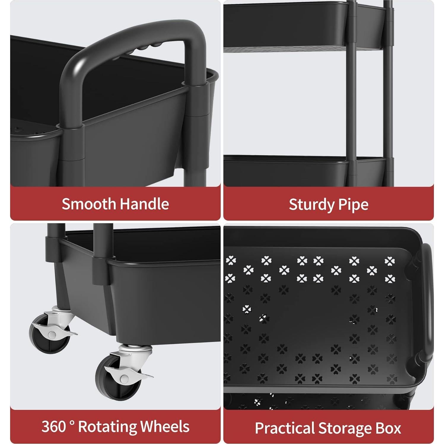 Carro de Utilidad Rodante Sywhitta 3 Niveles Negro
