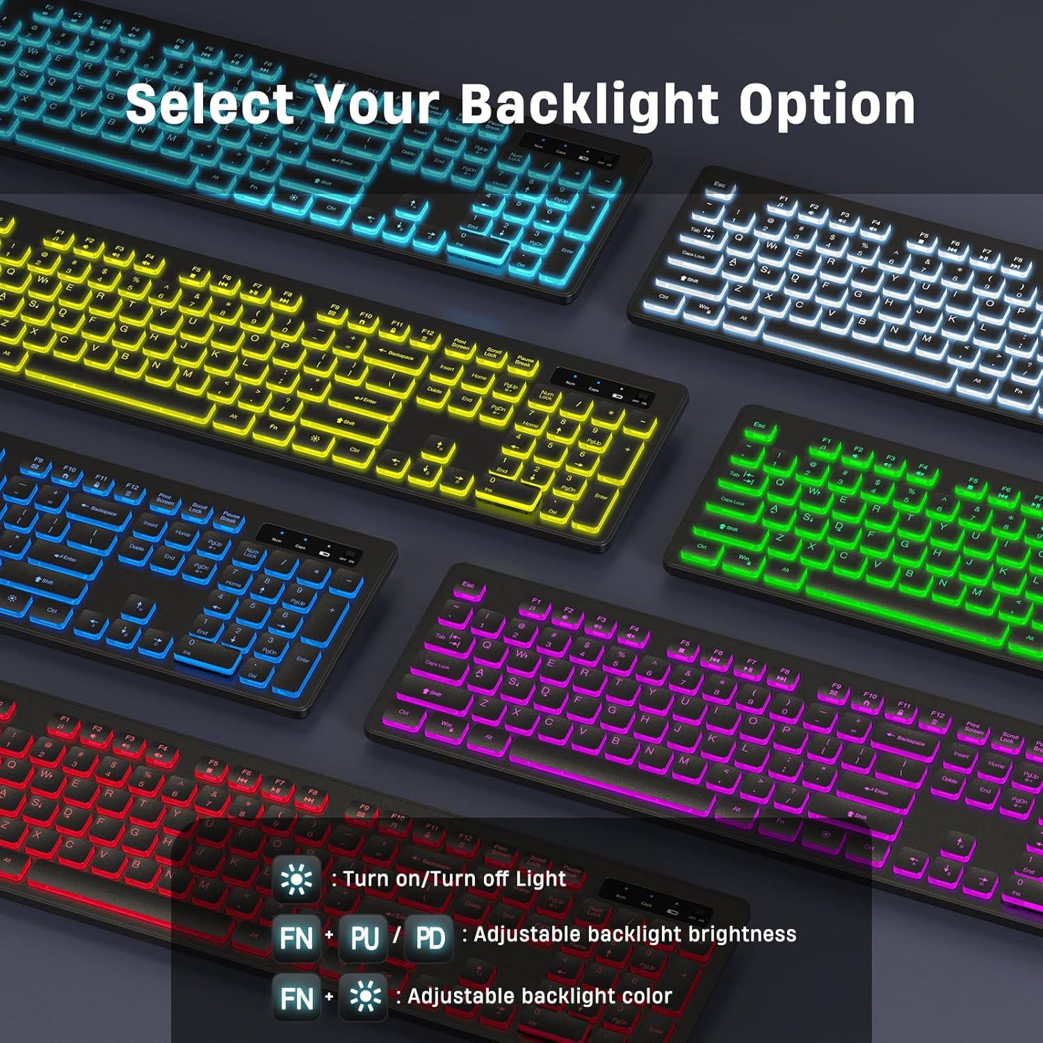 Teclado Inalámbrico Retroiluminado KOPJIPPOM con 7 Colores