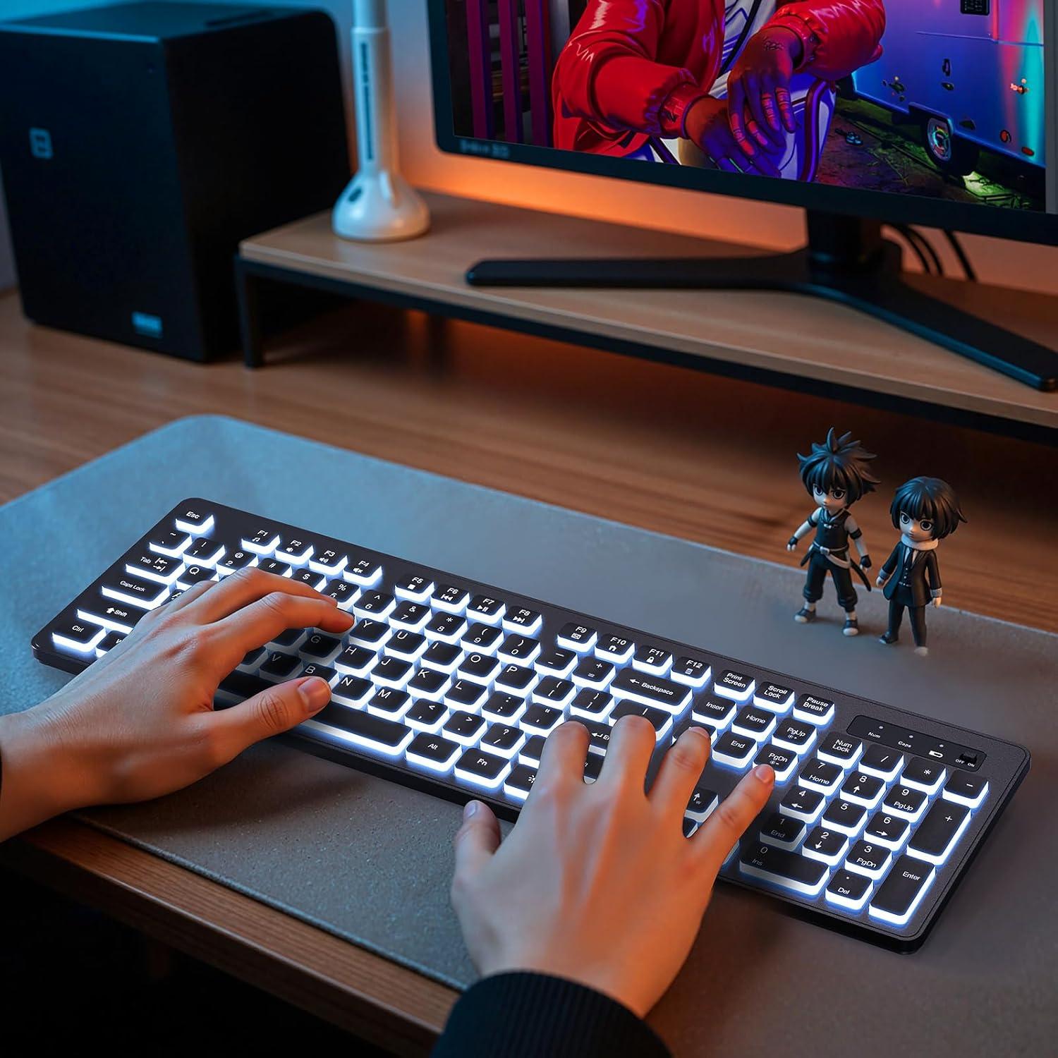 Teclado Inalámbrico Retroiluminado KOPJIPPOM con 7 Colores