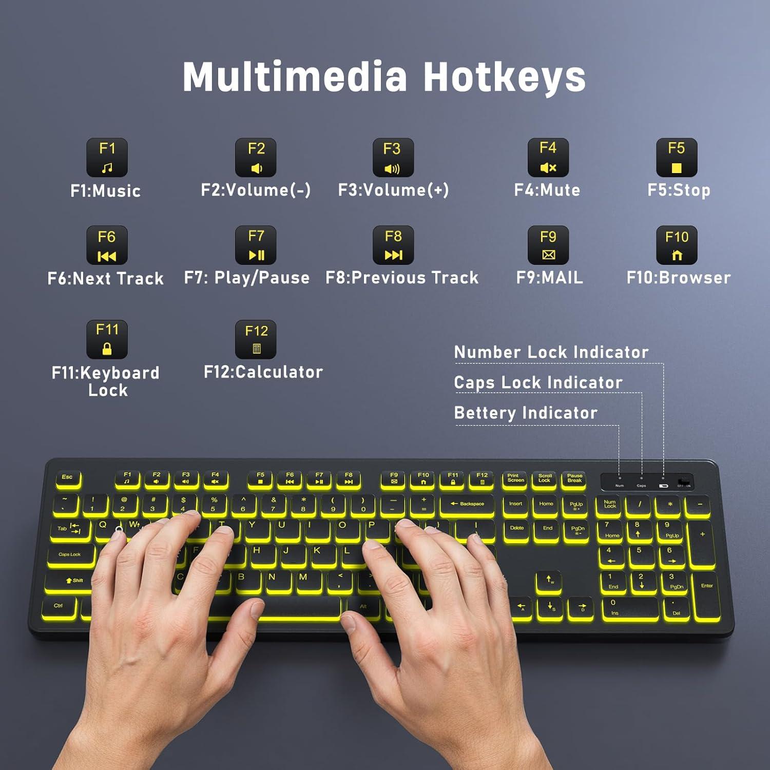 Teclado Inalámbrico Retroiluminado KOPJIPPOM con 7 Colores