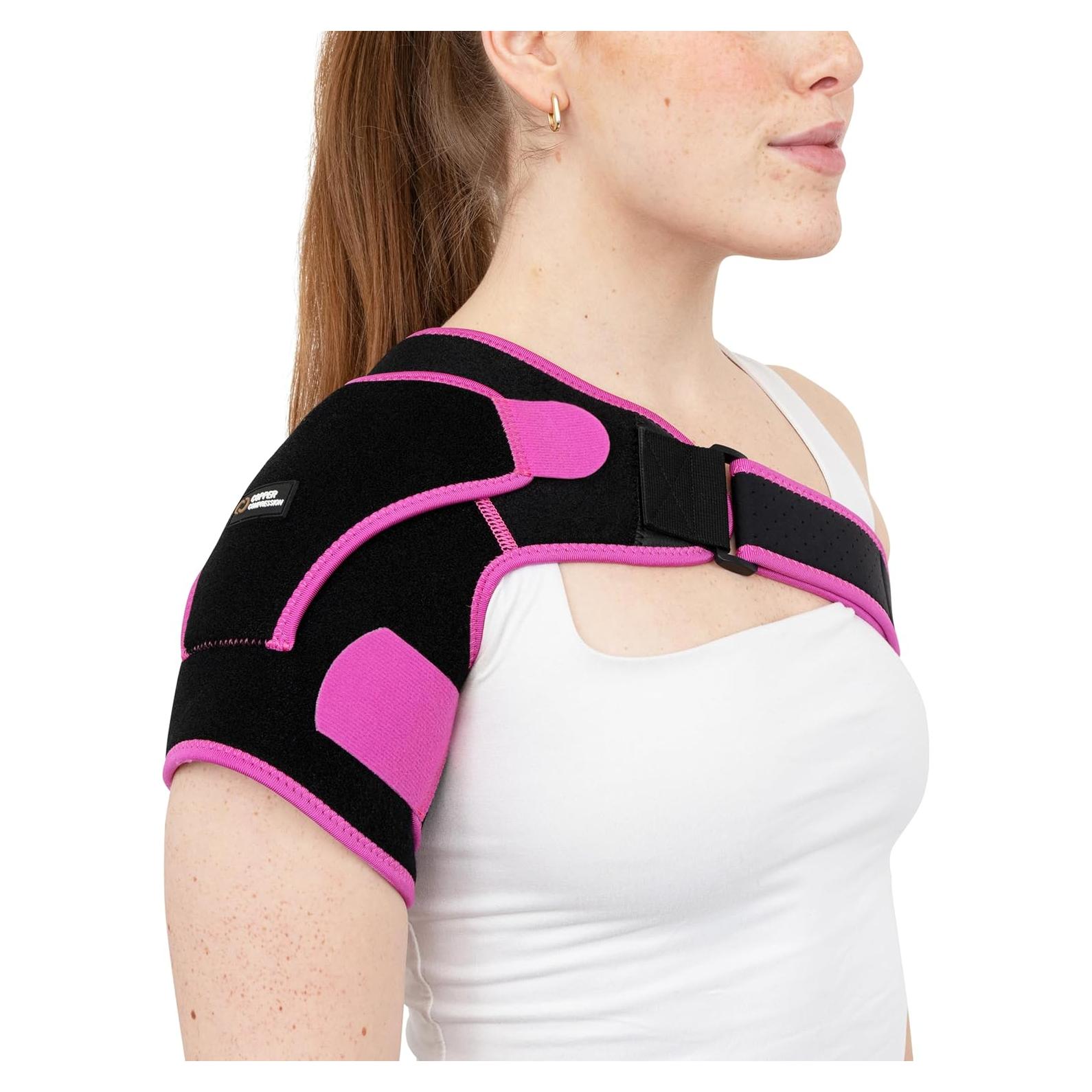 Faja de Compresión de Cobre para Hombro - Ajustable S/M - Negro/Rosa