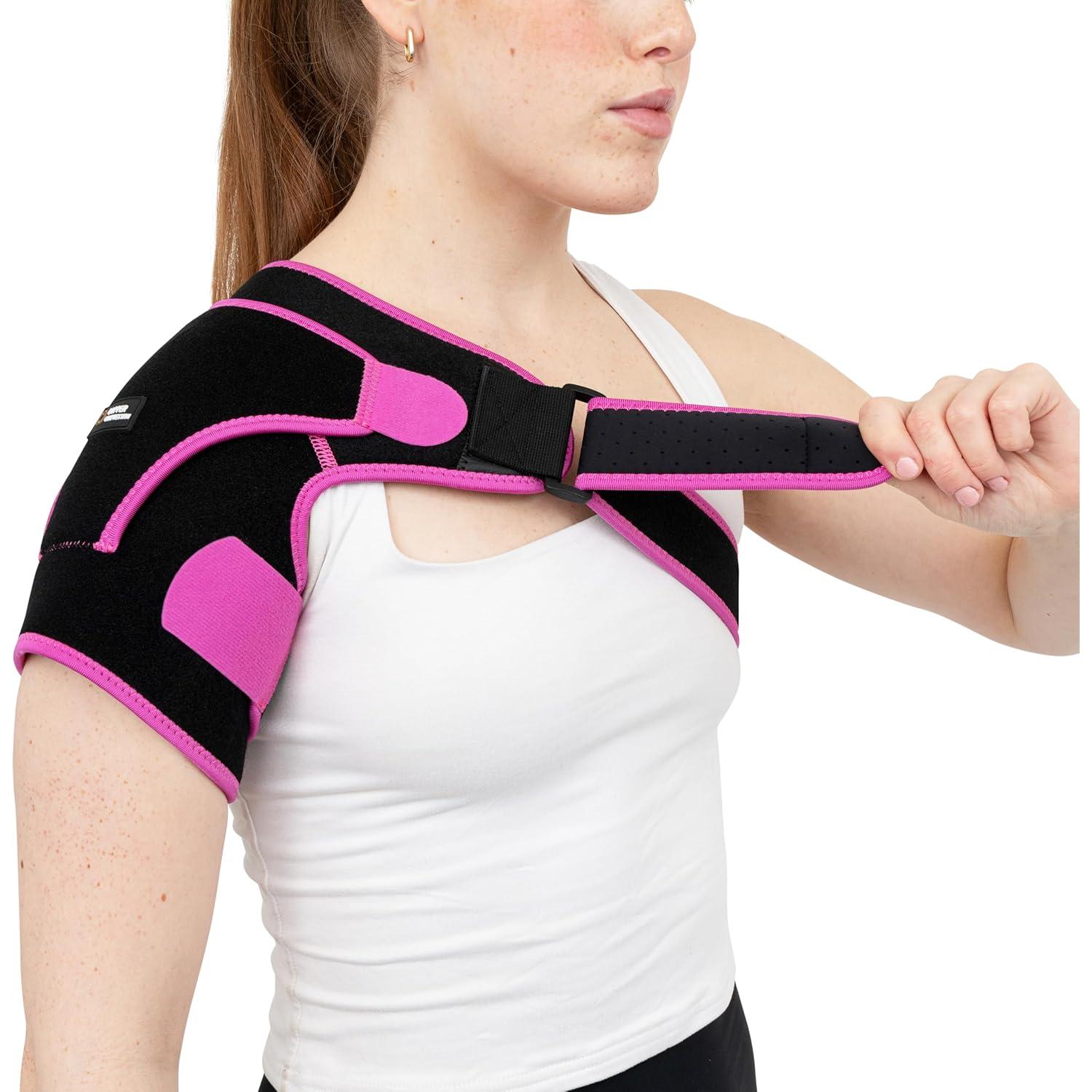 Faja de Compresión de Cobre para Hombro - Ajustable S/M - Negro/Rosa