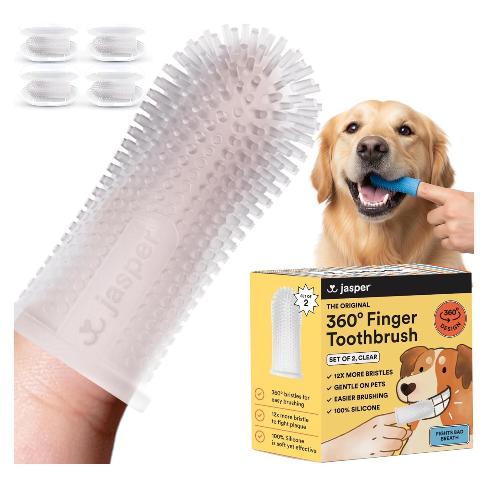 Cepillo de Dientes para Perros Jasper 360° - Paquete de 4 Claro