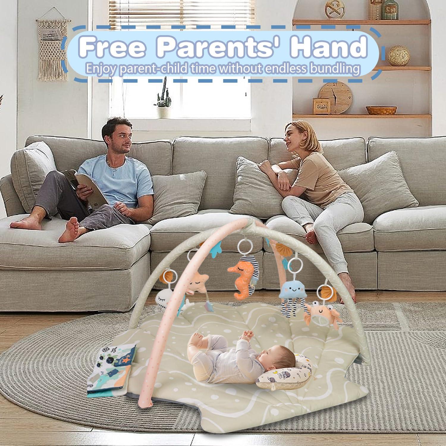 Alfombra de Juego para Bebés Concha Beige 6 Juguetes Desmontables