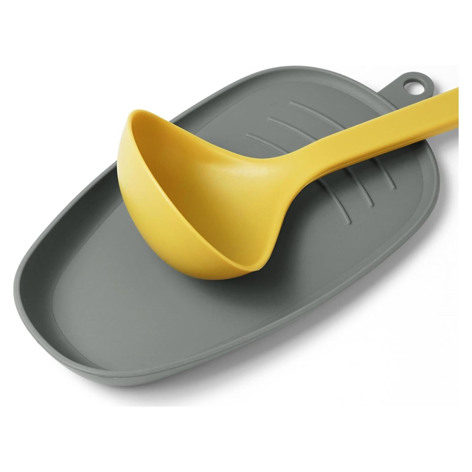 Carrotez Large Silicone Utensil Rest for Stove Top - Unbreakable Heat Resistant Silicone Spoon Rest for Kitchen Countertop - Oversized Wide Non-Scratch Spoon Holder for Camping - Grey